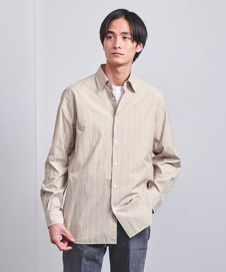 UNITED ARROWS「ALBINI カラーストライプ セミワイドカラーシャツ」|シャツ・ブラウス|BEIGE