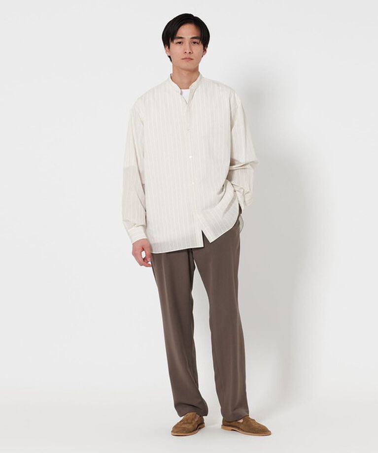UNITED ARROWS「フェザー ポプリン ストライプ バンドカラー シャツ」|シャツ・ブラウス|