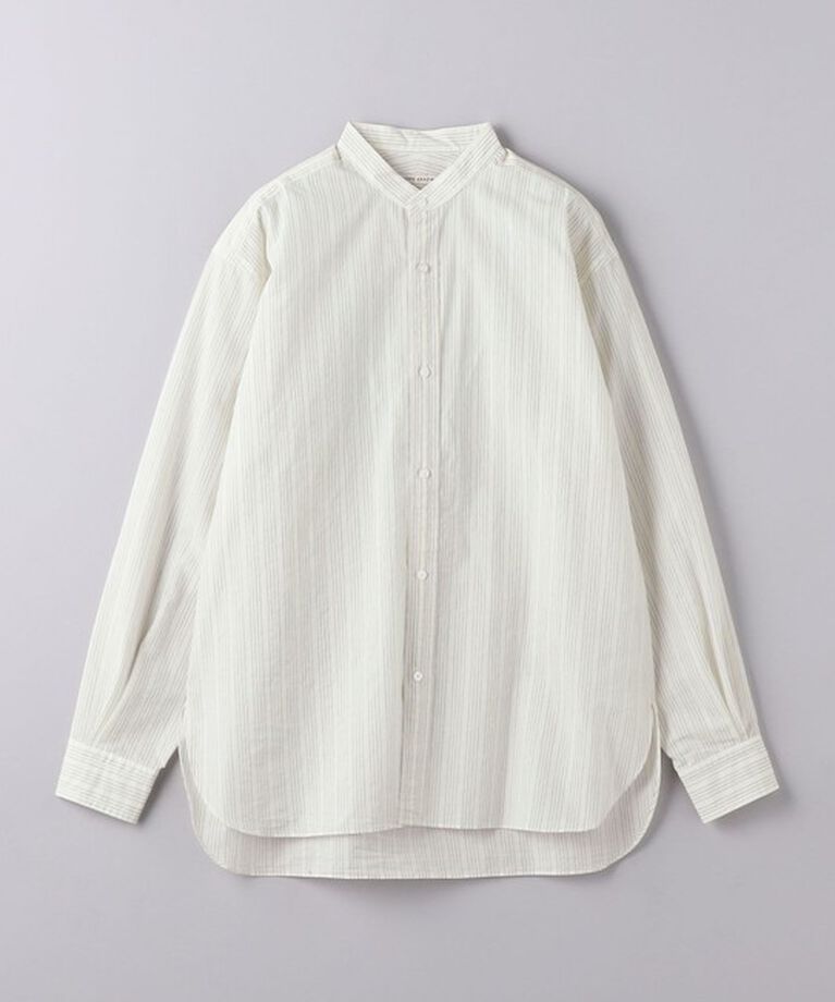 UNITED ARROWS「フェザー ポプリン ストライプ バンドカラー シャツ」|シャツ・ブラウス|