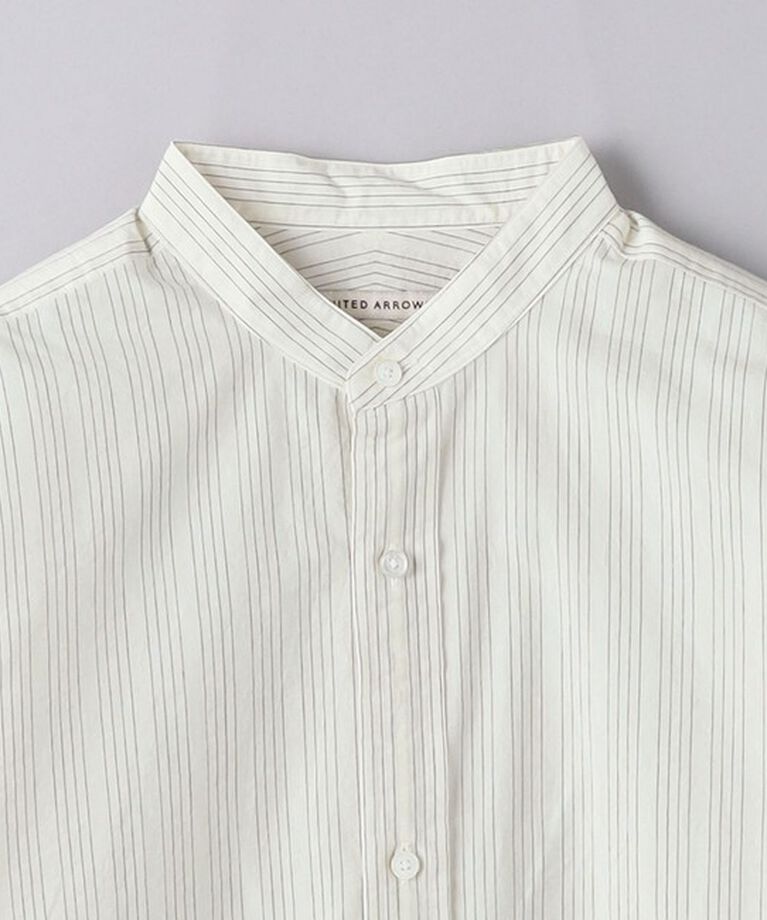 UNITED ARROWS「フェザー ポプリン ストライプ バンドカラー シャツ」|シャツ・ブラウス|