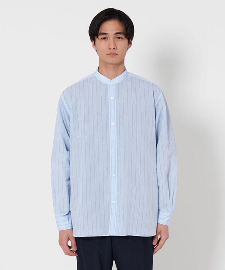 UNITED ARROWS「フェザー ポプリン ストライプ バンドカラー シャツ」|シャツ・ブラウス|