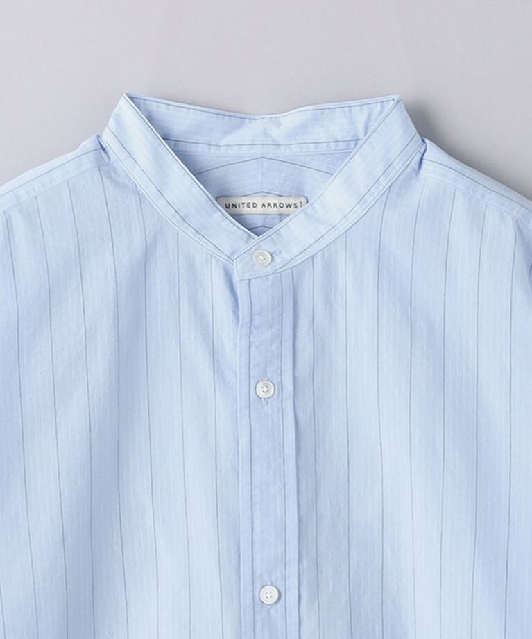 UNITED ARROWS「フェザー ポプリン ストライプ バンドカラー シャツ」|シャツ・ブラウス|