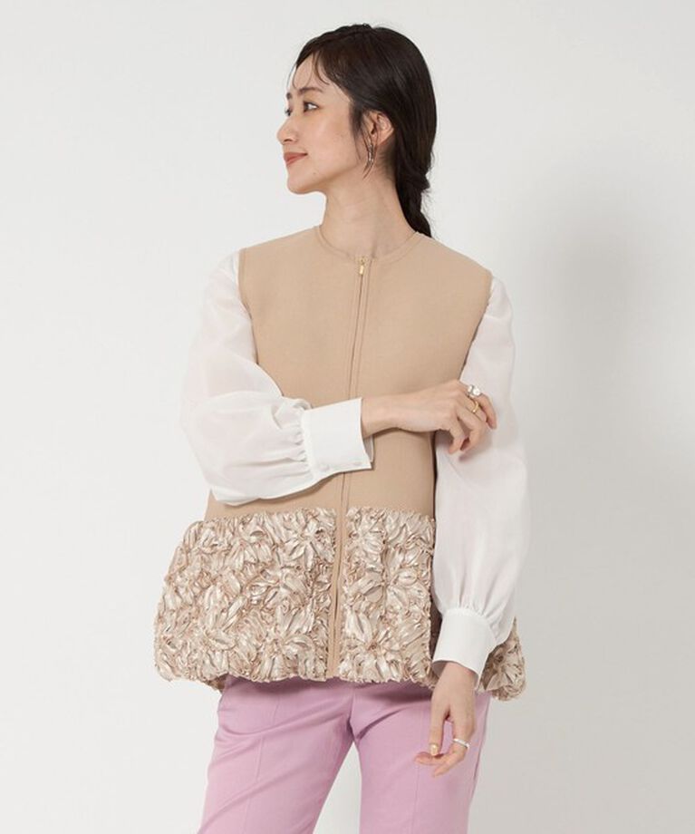 UNITED ARROWS「フラワー サテン コンビ ベスト」|ベスト・ジレ|BEIGE