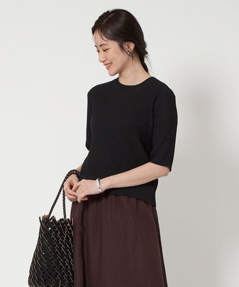 UNITED ARROWS「メッシュ ハーフスリーブ ニット」|ニット・セーター|BLACK