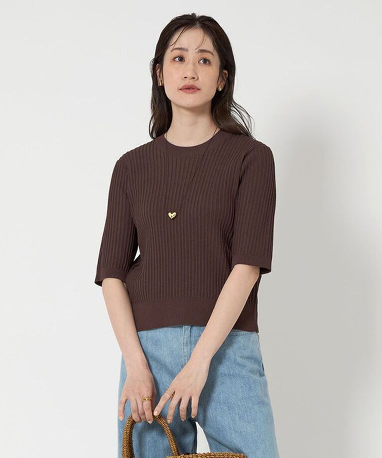 UNITED ARROWS「メッシュ ハーフスリーブ ニット」|ニット・セーター|DK.BROWN
