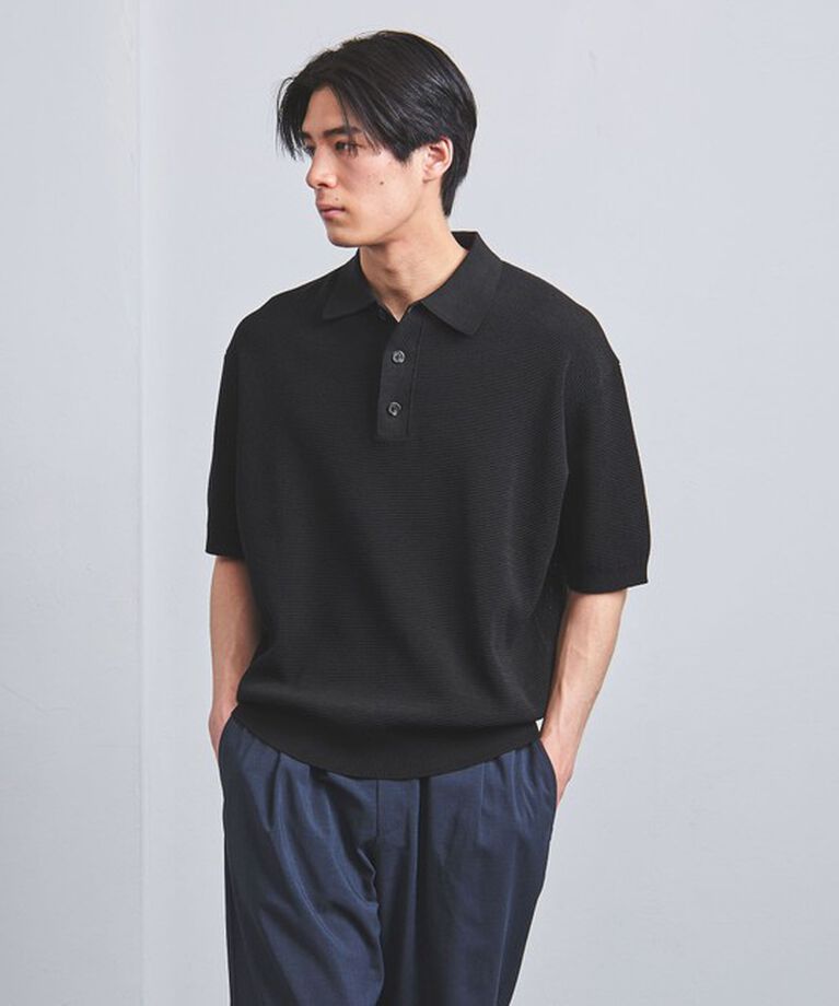 UNITED ARROWS「バーズアイ ニット ポロシャツ」|ポロシャツ|BLACK