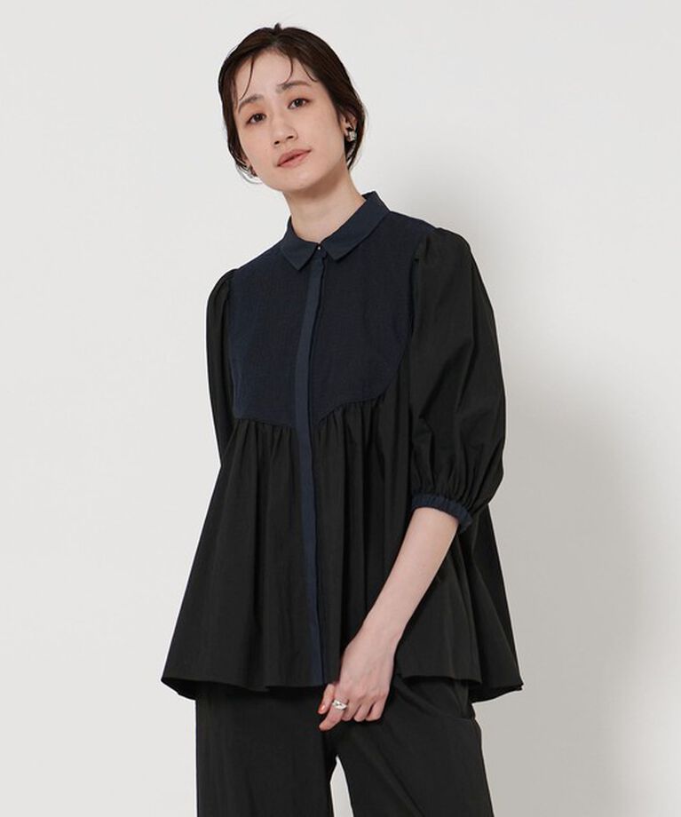 UNITED ARROWS「エンブロイダリー ショートスリーブ ブラウス」|シャツ・ブラウス|BLACK