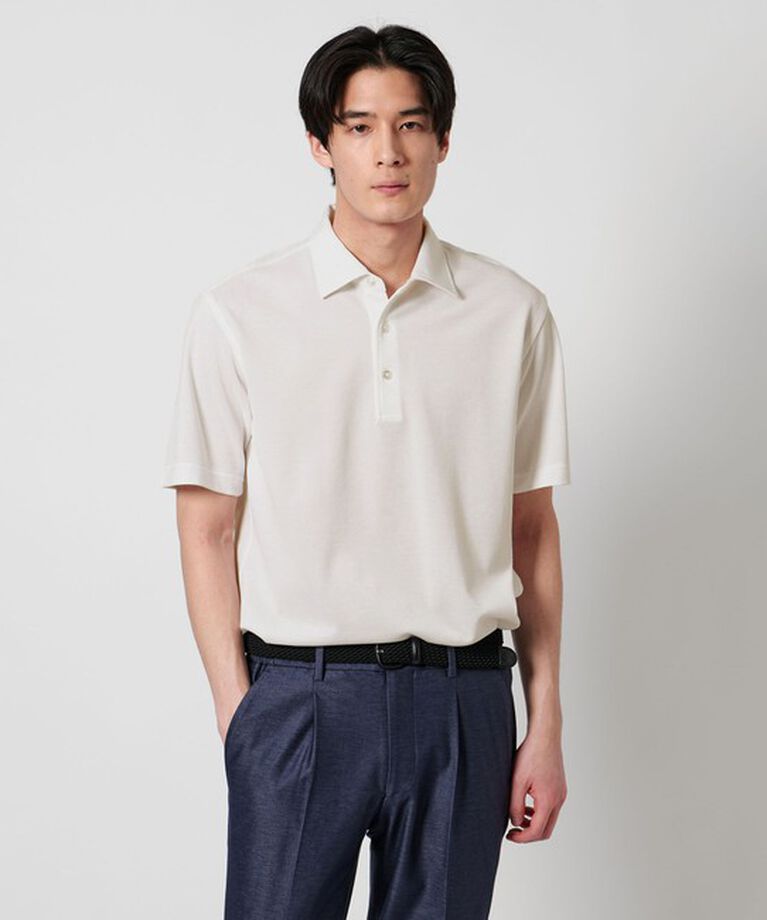 UNITED ARROWS「カノコ ワンピースカラー ポロシャツ COMFORT EASY-MODEL -抗菌防臭-」|ポロシャツ|WHITE