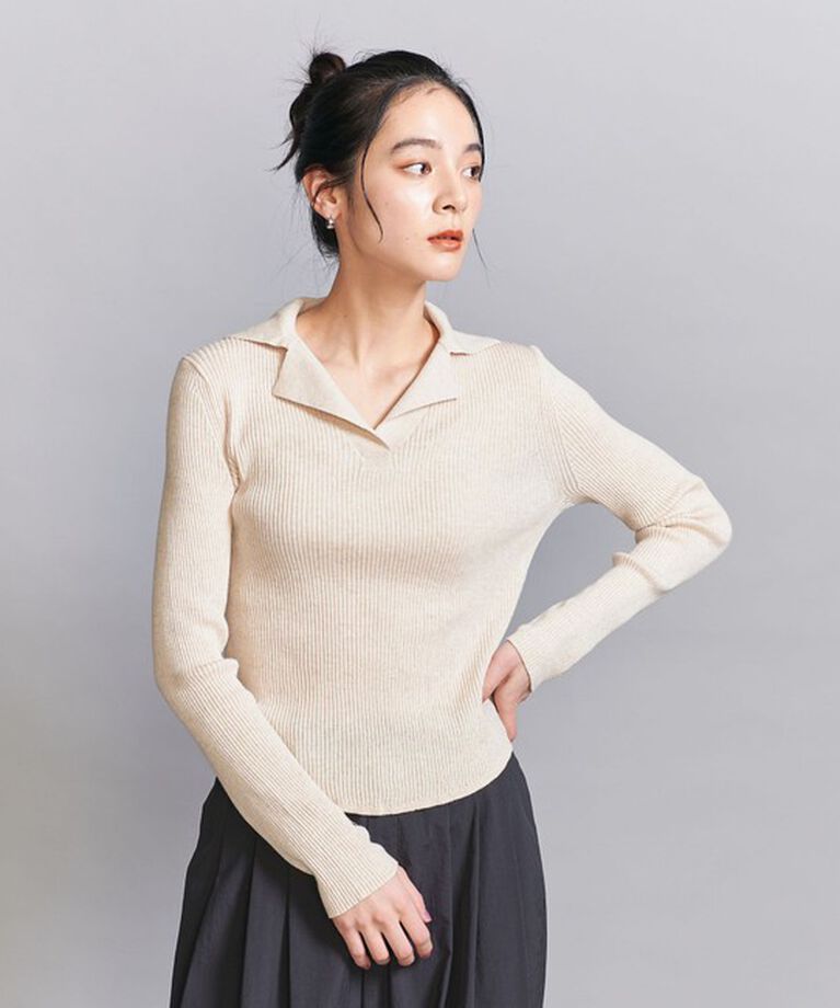 BEAUTY&YOUTH UNITED ARROWS「コットンリブ オープンカラーニット -ウォッシャブル-」|ニット・セーター|BEIGE