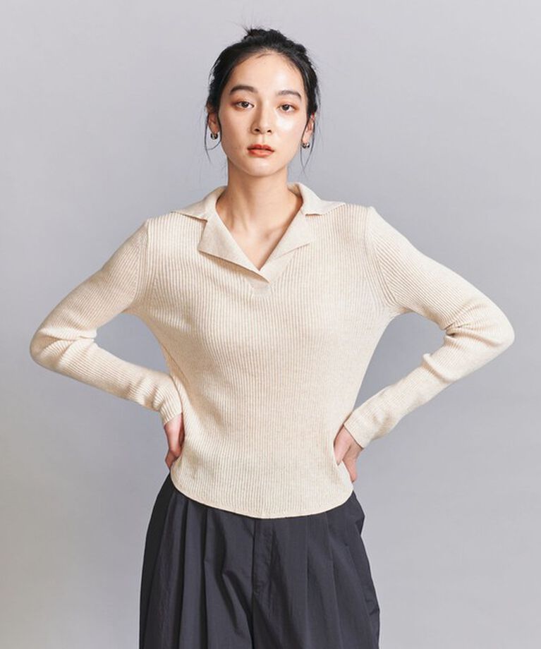 BEAUTY&YOUTH UNITED ARROWS「コットンリブ オープンカラーニット -ウォッシャブル-」|ニット・セーター|