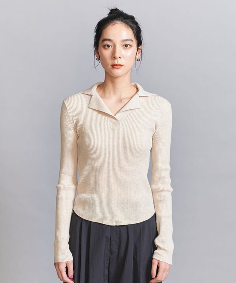 BEAUTY&YOUTH UNITED ARROWS「コットンリブ オープンカラーニット -ウォッシャブル-」|ニット・セーター|