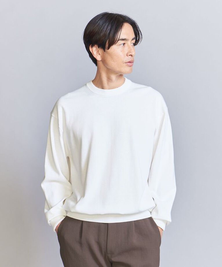 BEAUTY&YOUTH UNITED ARROWS「HI-LINE 3/90 ギザコットン クルーネック ニット」|ニット・セーター|WHITE