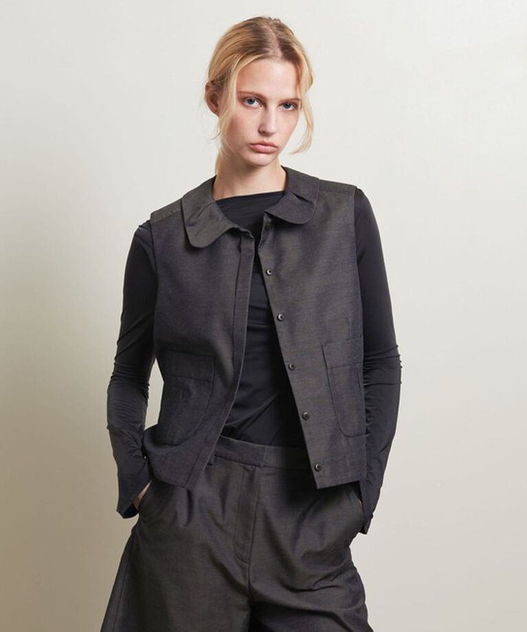ATTISESSION「＜ATTISESSION＞シャンブレー ラウンドカラー ノースリーブ」|その他|NAVY