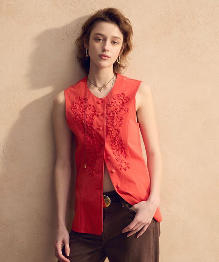 BEAUTY&YOUTH UNITED ARROWS「コットンテープ エンブロイダリー ベスト」|ベスト・ジレ|RED