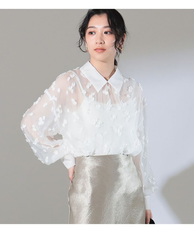Demi-Luxe BEAMS 「シアーカット ジャガード ブラウス」|シャツ・ブラウス|