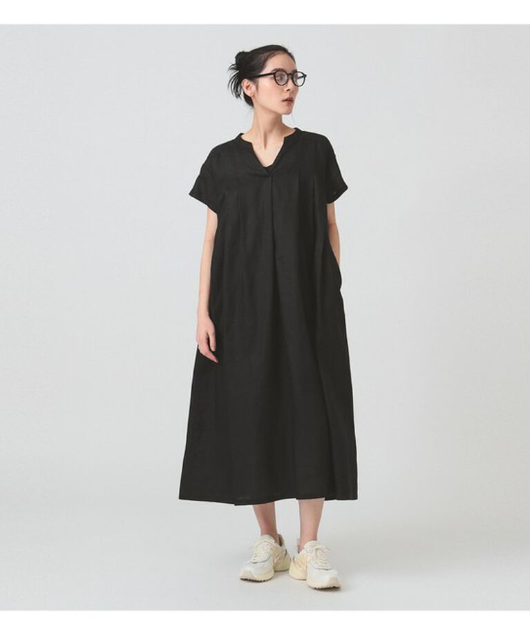 Ray BEAMS 「リネン タック キーネック ワンピース」|ワンピース|BLACK