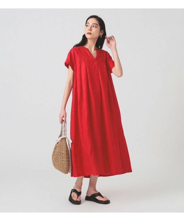 Ray BEAMS 「リネン タック キーネック ワンピース」|ワンピース|
