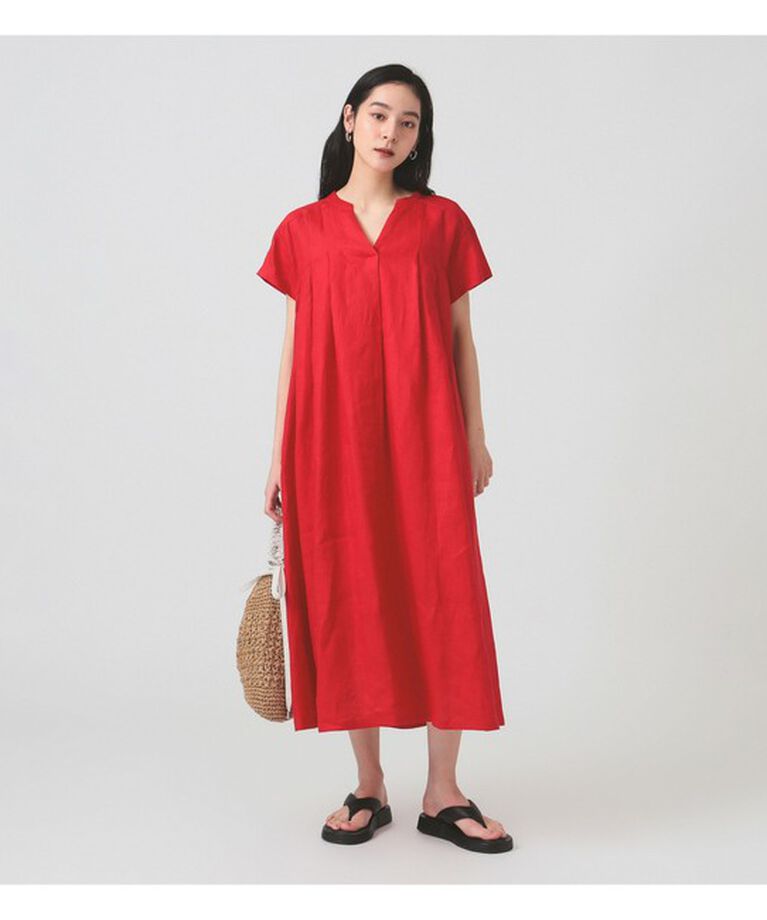 Ray BEAMS 「リネン タック キーネック ワンピース」|ワンピース|