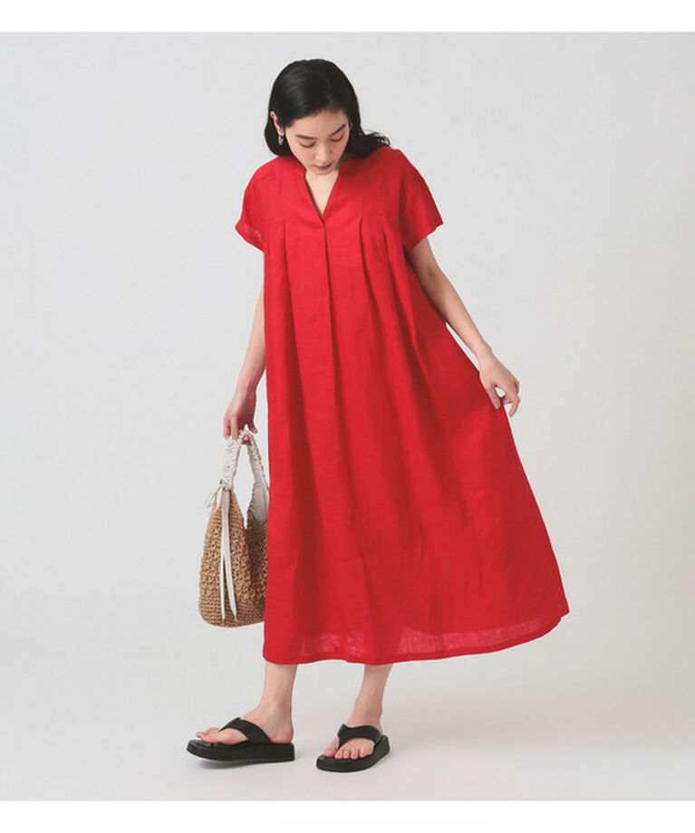 Ray BEAMS 「リネン タック キーネック ワンピース」|ワンピース|
