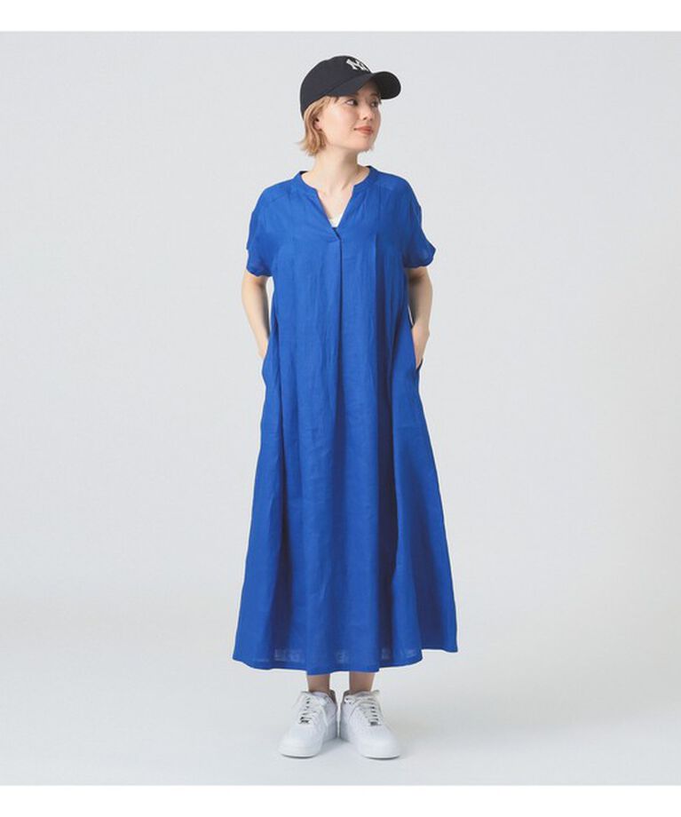 Ray BEAMS 「リネン タック キーネック ワンピース」|ワンピース|BLUE