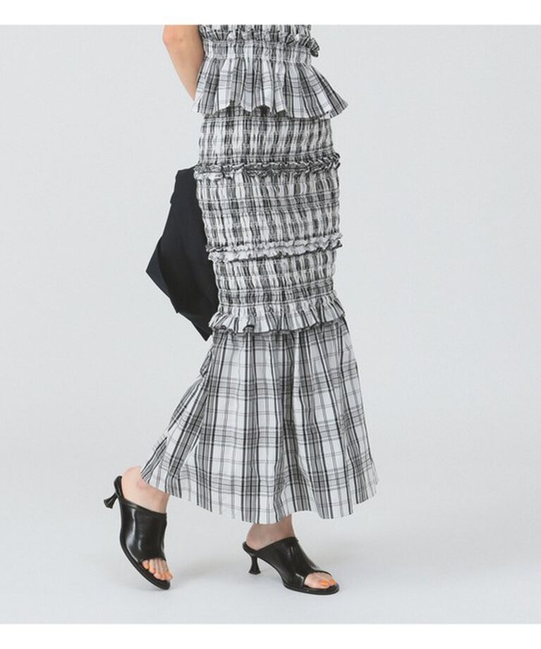 Ray BEAMS 「タフタ チェック シャーリング スカート」|スカート|WHITE/BLACK