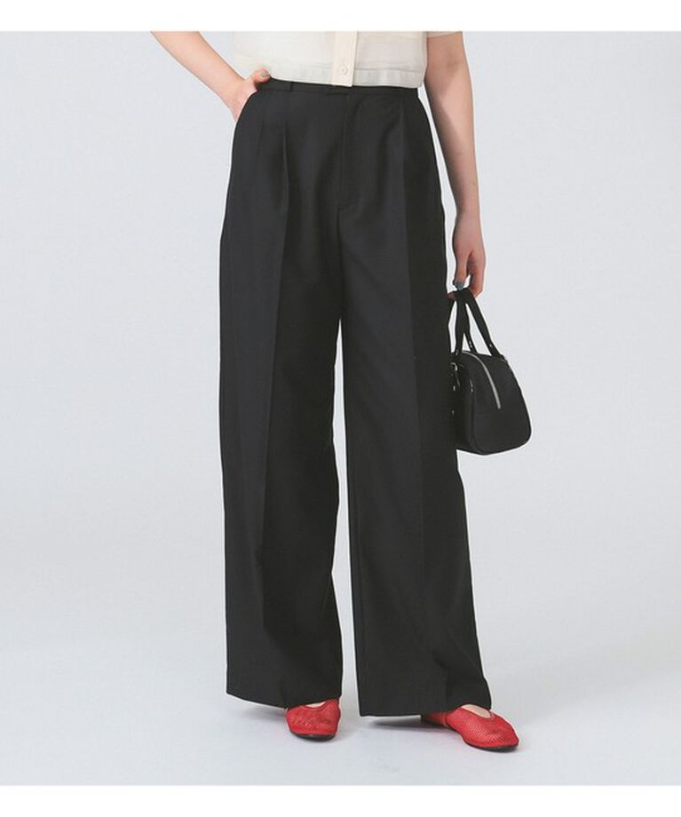 Ray BEAMS 「2タック ワイド パンツ」|スラックス|BLACK