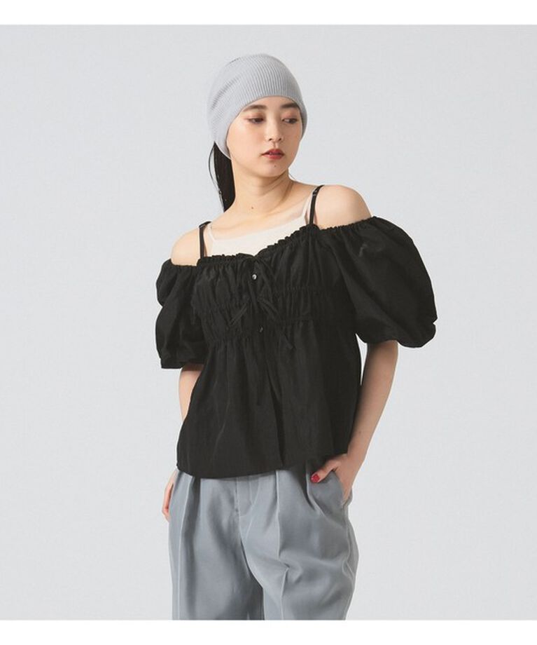 Ray BEAMS 「オフショルダー パフスリーブ ブラウス」|シャツ・ブラウス|BLACK