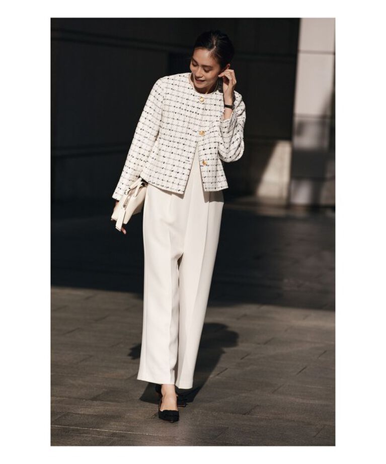 Demi-Luxe BEAMS 「ツイード ノーカラー ジャケット」|ダッフルコート|OFF_WHITE