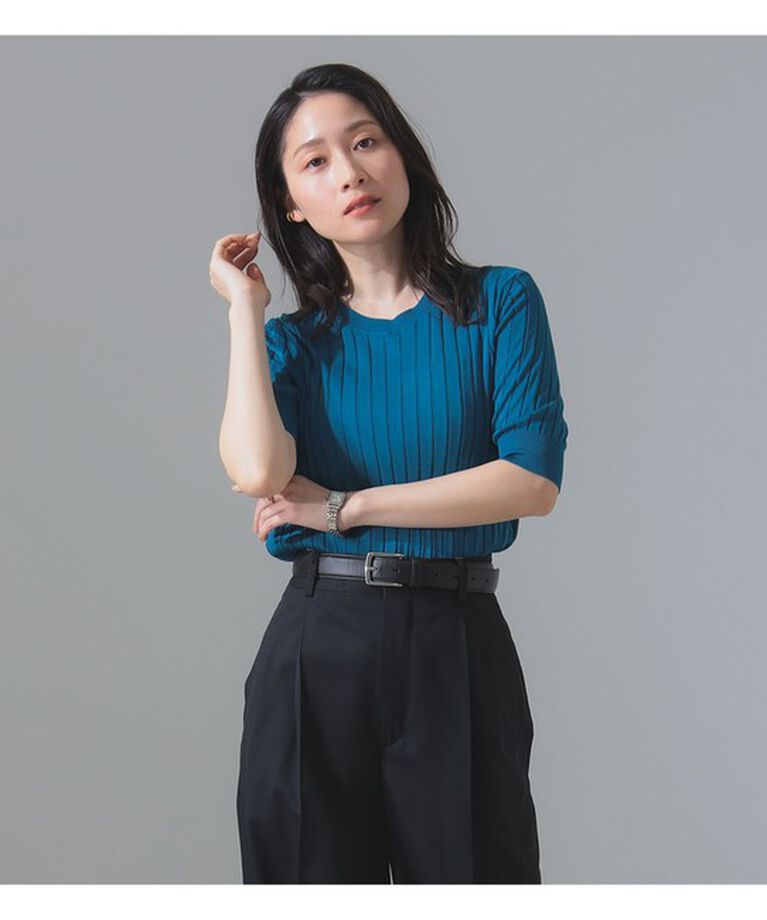 Demi-Luxe BEAMS 「SLOANE / 18ゲージ ワイドリブ ハーフスリーブ ニット」|ニット・セーター|