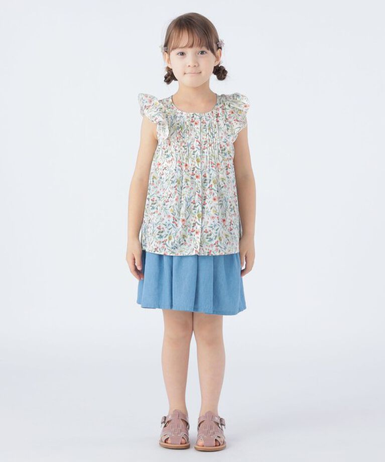 SHIPS KIDS「SHIPS KIDS:100～130cm / ティアード デニム スカート」|フレア|