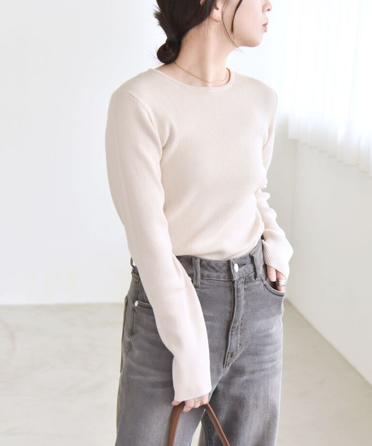 quaranciel「quaranciel:〈手洗い可能〉コットン リブ クルーネック ニット」|ニット・セーター|