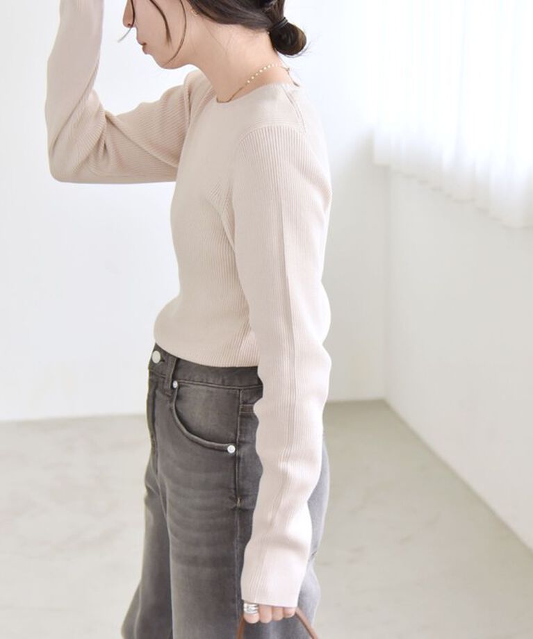 quaranciel「quaranciel:〈手洗い可能〉コットン リブ クルーネック ニット」|ニット・セーター|