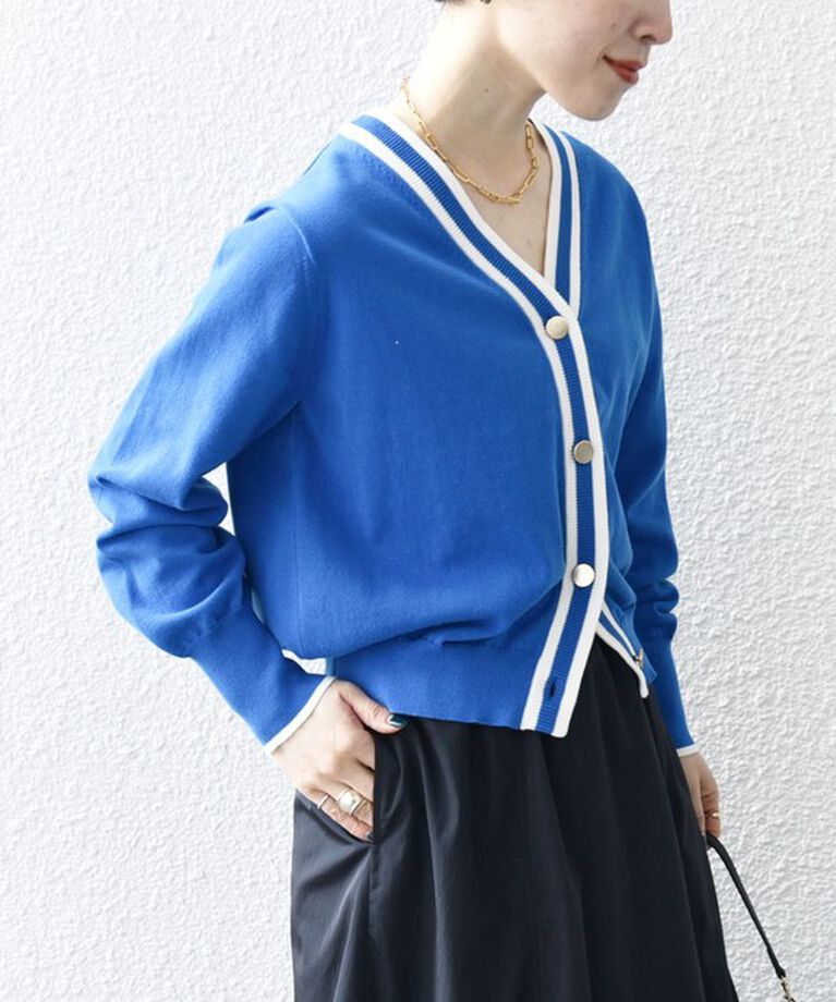 SHIPS any「SHIPS any:〈手洗い可能〉ライン Vネック ニット カーディガン」|カーディガン|ブルー