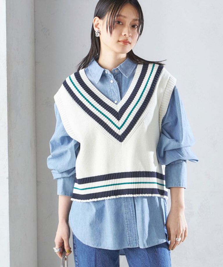 SHIPS for women「【SHIPS別注】WRAPINKNOT:〈手洗い可能〉チルデン ニット ベスト」|ベスト・ジレ|オフホワイト