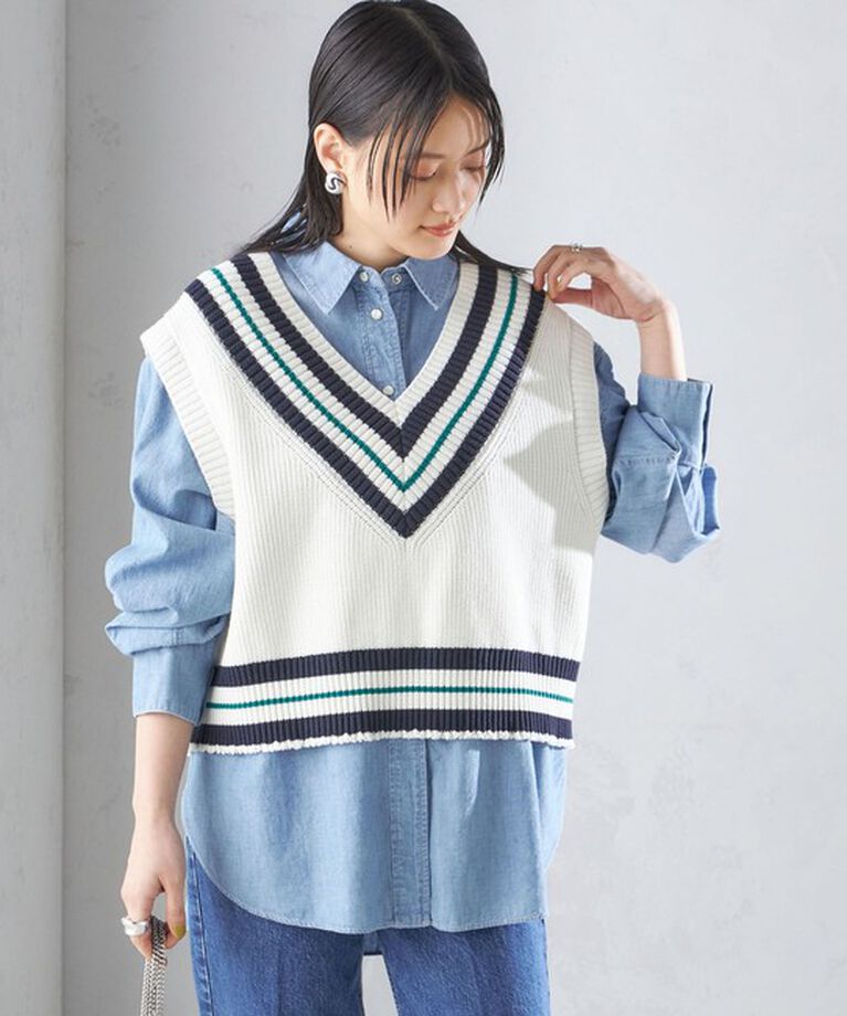 SHIPS for women「【SHIPS別注】WRAPINKNOT:〈手洗い可能〉チルデン ニット ベスト」|ベスト・ジレ|