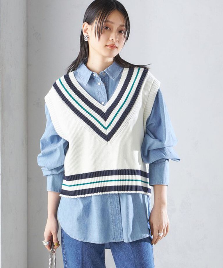 SHIPS for women「【SHIPS別注】WRAPINKNOT:〈手洗い可能〉チルデン ニット ベスト」|ベスト・ジレ|