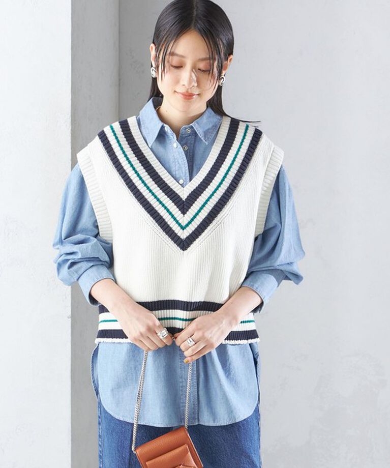 SHIPS for women「【SHIPS別注】WRAPINKNOT:〈手洗い可能〉チルデン ニット ベスト」|ベスト・ジレ|