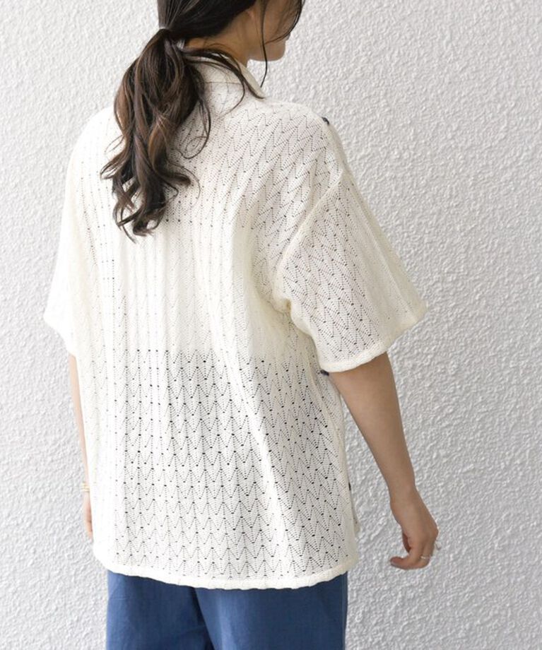 SHIPS any「bon_meur:〈手洗い可能〉ビーズ刺繍 透かし編み オープンカラー シャツ」|シャツ・ブラウス|