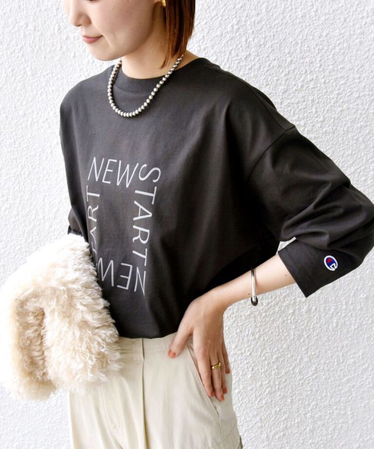 SHIPS for women「【SHIPS別注】Champion: ロング スリーブ TEE」|Tシャツ・カットソー|ダークグレー