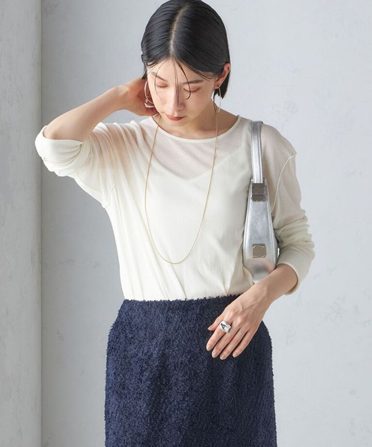 SHIPS for women「〈手洗い可能〉シアー ストレッチ クルーネック プルオーバー」|Tシャツ・カットソー|