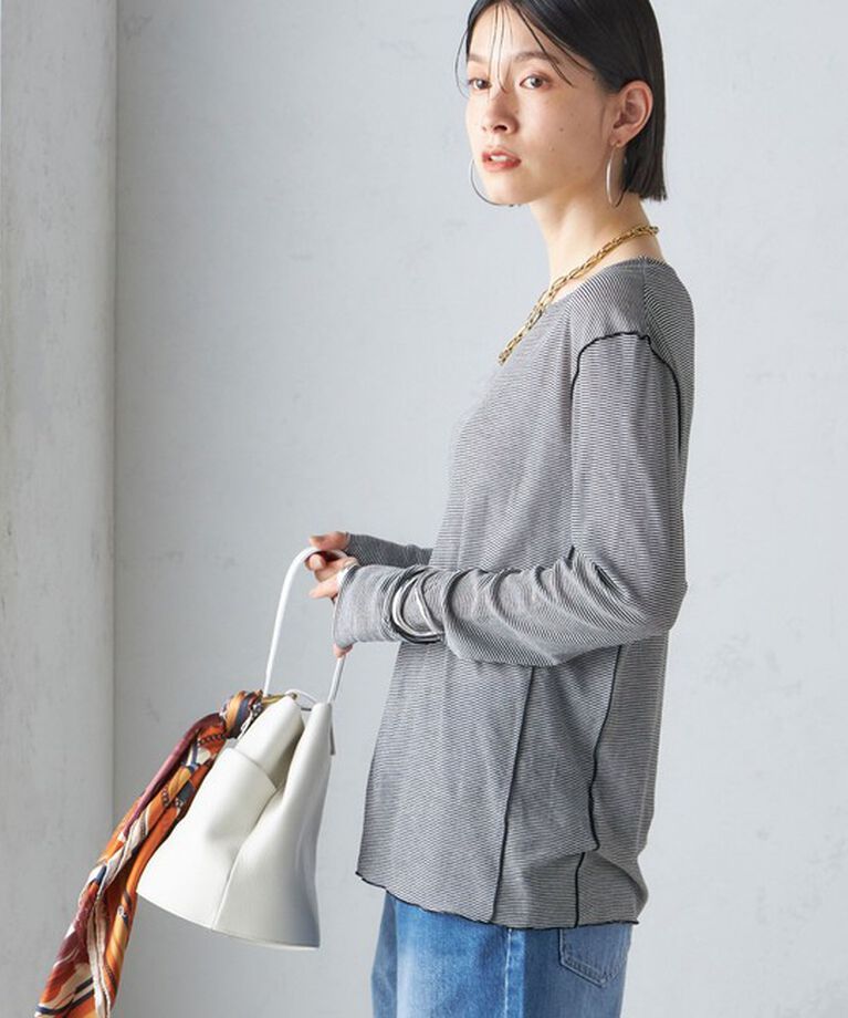 SHIPS for women「〈手洗い可能〉シアー ストレッチ クルーネック プルオーバー」|Tシャツ・カットソー|ダークグレー