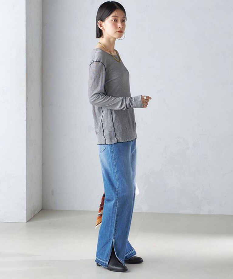 SHIPS for women「〈手洗い可能〉シアー ストレッチ クルーネック プルオーバー」|Tシャツ・カットソー|