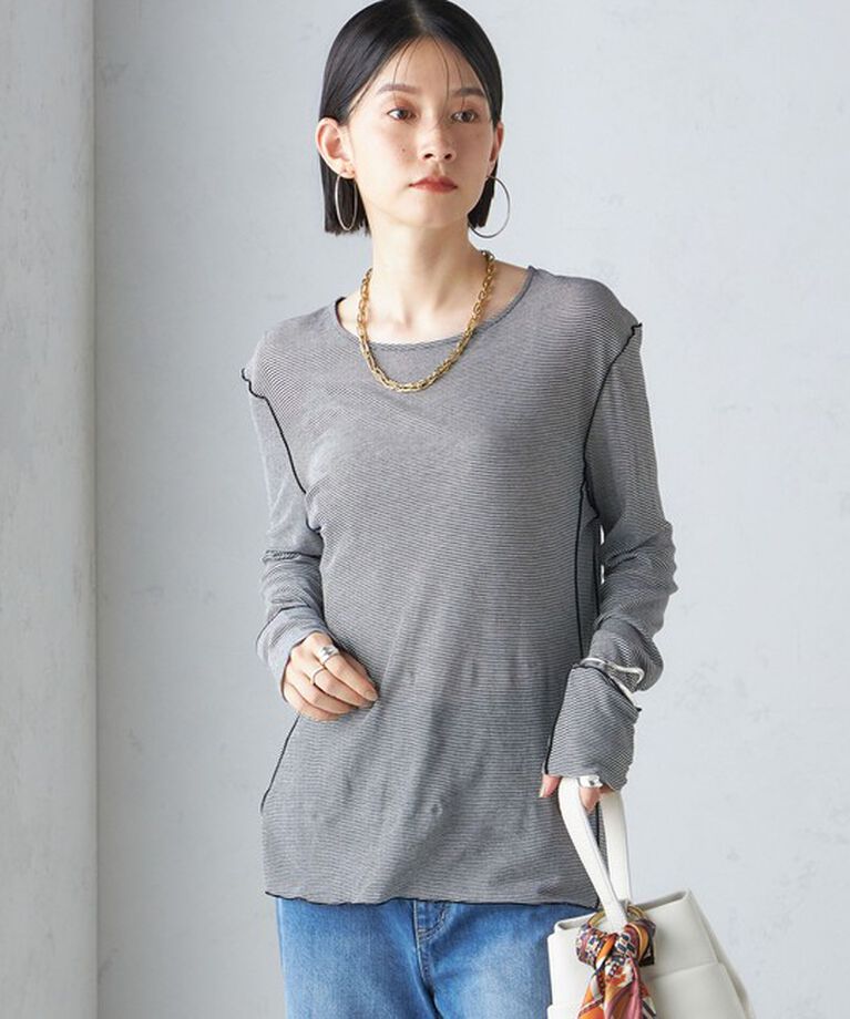 SHIPS for women「〈手洗い可能〉シアー ストレッチ クルーネック プルオーバー」|Tシャツ・カットソー|