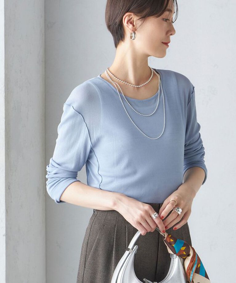SHIPS for women「〈手洗い可能〉シアー ストレッチ クルーネック プルオーバー」|Tシャツ・カットソー|ライトブルー