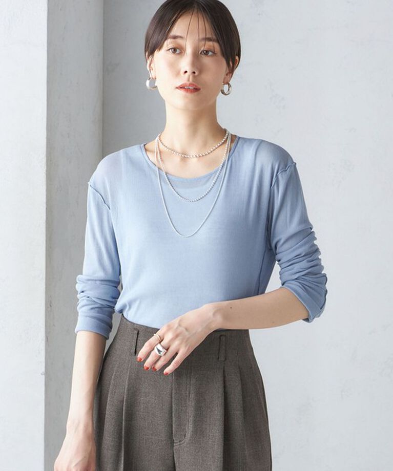 SHIPS for women「〈手洗い可能〉シアー ストレッチ クルーネック プルオーバー」|Tシャツ・カットソー|