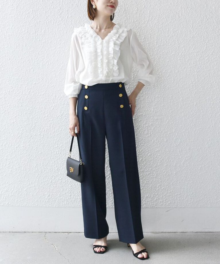 SHIPS any「SHIPS any:〈手洗い可能〉ウールライク フロント ボタン ロング パンツ ［NAVY BLUE］」|その他|