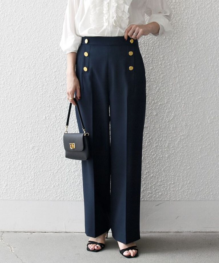 SHIPS any「SHIPS any:〈手洗い可能〉ウールライク フロント ボタン ロング パンツ ［NAVY BLUE］」|その他|