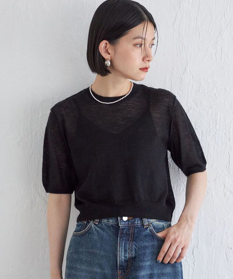 SHIPS for women「Wai＋:〈手洗い可能〉モヘヤブレンド 半袖 プルオーバー」|ニット・セーター|