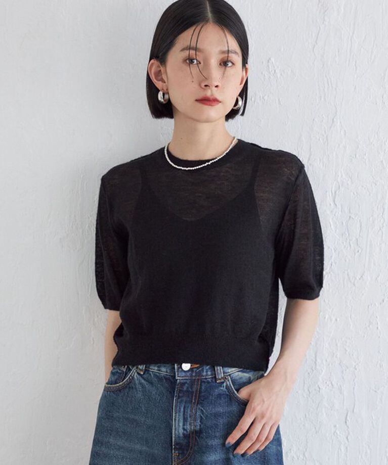 SHIPS for women「Wai＋:〈手洗い可能〉モヘヤブレンド 半袖 プルオーバー」|ニット・セーター|