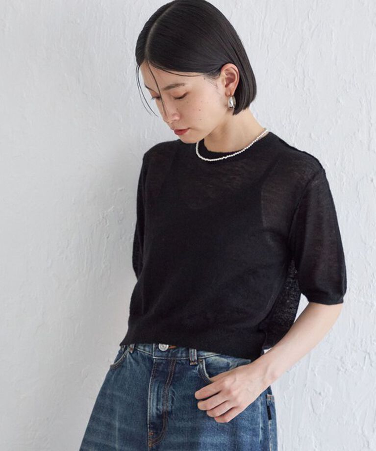 SHIPS for women「Wai＋:〈手洗い可能〉モヘヤブレンド 半袖 プルオーバー」|ニット・セーター|